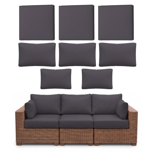 Snubbull 8p Outdoor Cushion Slipcovers Outdoor Patio Cushions Covers Replacement Waterproof with Zipper for 3-Seat Rattan Sofa Patio Furniture Cushion Covers, Covers Only
