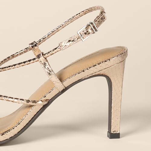 Amazon Essentials Women's Strappy Stiletto Heel Sandals with Ankle Strap, Pale Gold Faux Snakeskin, 5.5 by Amazon Essentials - Used condition - Image 5