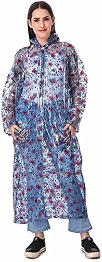 KETKAR Flower Printed Womens Raincoat_Blue,Medium