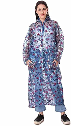 KETKAR Flower Printed Womens Raincoat_Blue,Medium
