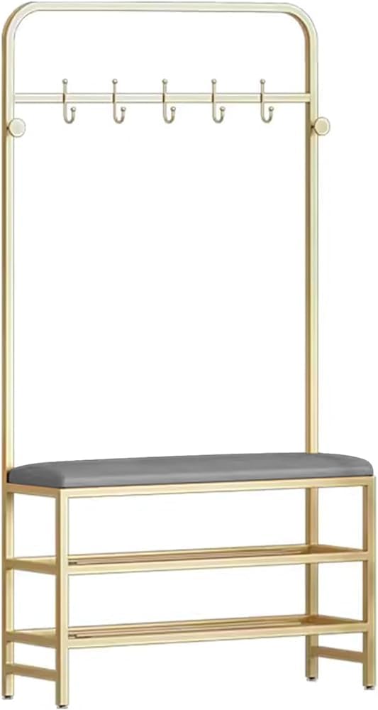 MSHGSKU Hall Tree With Storage Bench And Coat Rack, Freestanding Shoe Storage Organizer With PU Leather Seat, Stable Metal Frame And Hooks For Entryway - Essential Organizer for Entryway Décor and S