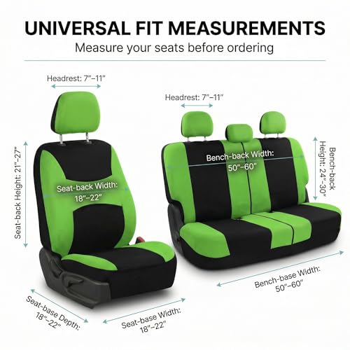 Image of FH Group Car Seat Covers Rear Set Cloth - Universal Fit Automotive Seat Covers, Low Back Front Seat Covers, Solid Back Seat Cover, Washable Car Seat Cover for SUV, Sedan and Van Green