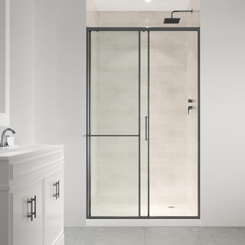 Ove Decors Zora 48 in. W x 78.75 in. H Framed Sliding Clear Glass Straight Alcove Shower Door in Gunmetal Gray for a Modern Look