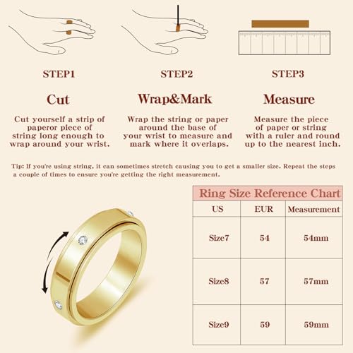 Senteria Anxiety Ring for Women Men Fidget Spinner Ring with Cubic Zircon Gold Stainless Steel Fidget Rings for Anxiety Women Men Gift 8# by Senteria - Used condition - Image 6