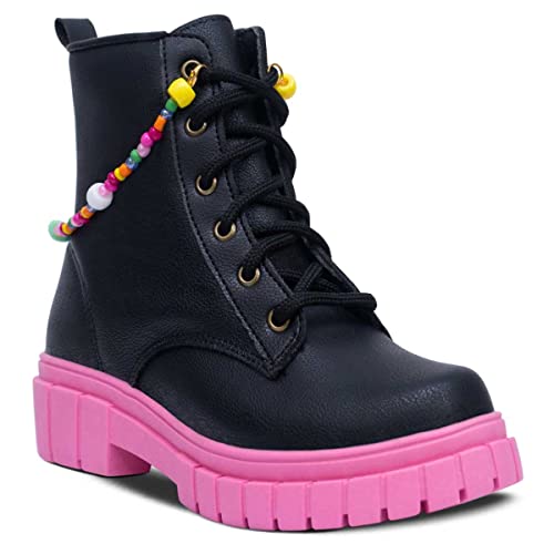 Bota Infantil Feminina Coturno Casual Com Pulseira 09.06j (36, Preto-Pink)