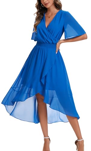 Image of Kormei Womens Short Sleeve Floral Maxi Dress High Low V-Neck Flowy Party Long Dresses