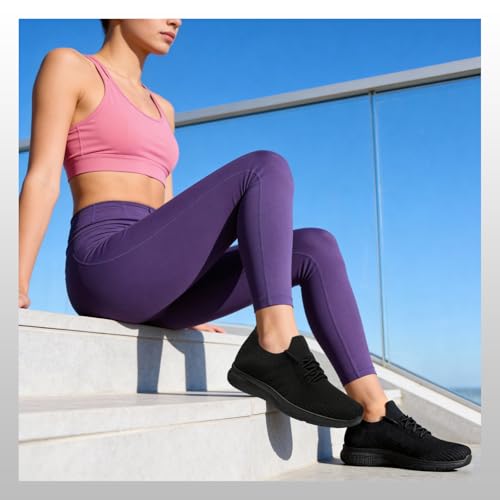 Image of Bernal Black Sneakers for Women Walking Shoes Non Slip Lightweight Casual Breathable Tennis Shoes Work Travel