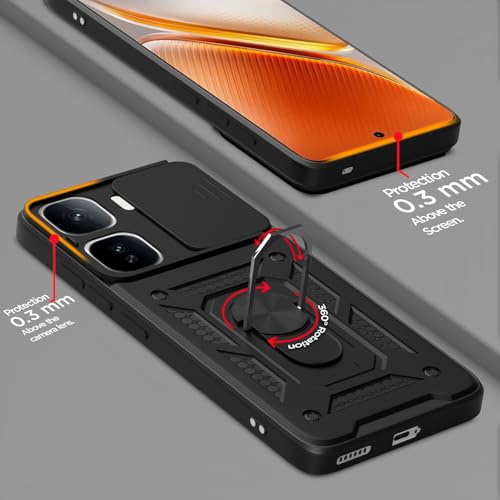 Image of Pikkme Back Cover for iQOO Neo 10 Pro 5G | D10 Tough Armor | 360 Protection Case | Sliding Camera Shield Cover & Ring Holder Stand Bumper Case (Black)