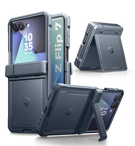DEXNOR for Samsung Galaxy Z Flip 7 Case with Dual Kickstands & Auto-Close Hinge Protection & Built-in Screen Protector, Full-Body Rugged Shockproof Protective Cover Bumper Cases - Blue