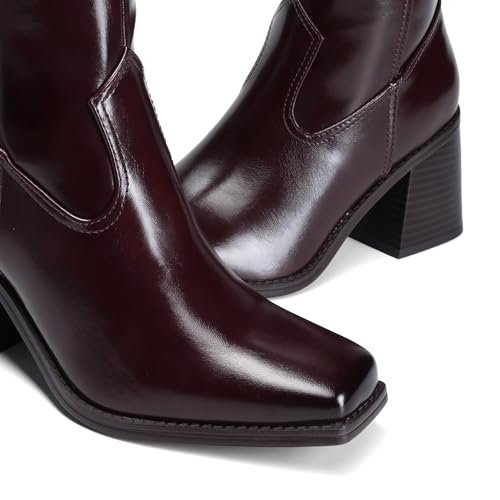 DREAM PAIRS Women's Knee High Boots Chunky Heel Square Toe Tall Boot for Women with Side Zipper,Size 6.5,Burgundy,DWUMKB2509