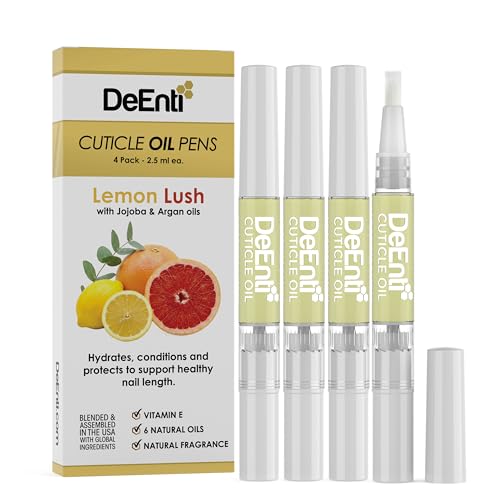 DeEnti Cuticle Oil Pens, Jojoba Nail Oil for Nails, 4 Pack Lemon Scented