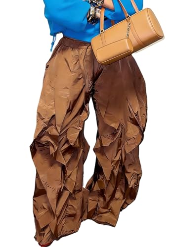 Vakkest Women Camouflage Cargo Pants with Pocket Army Fatigue High Waist Patchwork Ruffel Trousers Boyfriend Capris