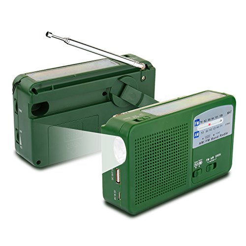 Emergency Radio With Solar And Hand Crank Self Powered, Battery Usb Recharging Fm/Am Radio Led Flashlight Cell Phone Charger(Green) #TOP1