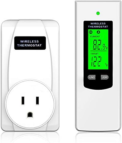 Hycency Programmable Wireless Plug in Thermostat Outlet, Electric Thermostat Controlled Outlet with Built-in Temperature Sensor Remote Control (White)