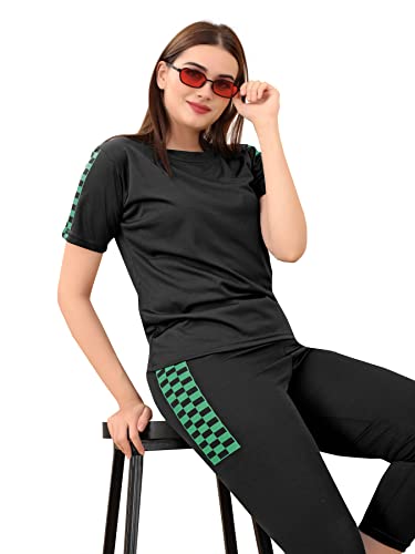 Image of DTR FASHION Lycra Blended Checkered Printed Tracksuit Co-ord Sets for Women TS HALF CHECKS NEW