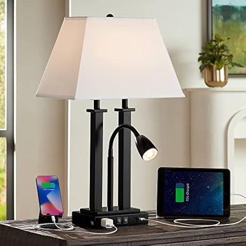 Possini Euro Design Deacon Modern Desk Lamp with USB Charging and Outlet Cover