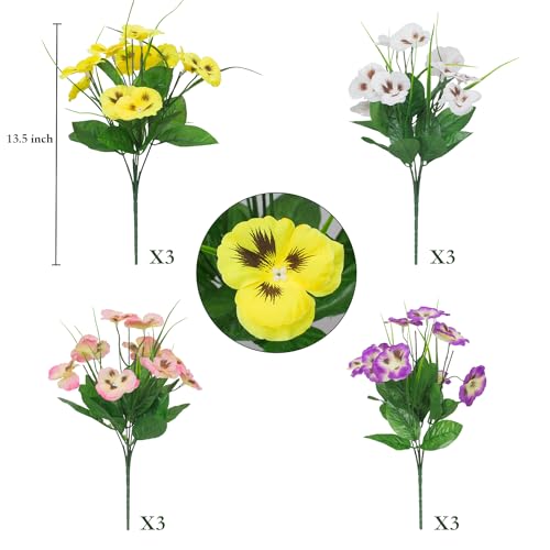 Liksoor SSJ Artificial Flowers Fake Pansy Plants 12 Bundles Faux Silk Out Flowers thumb #1