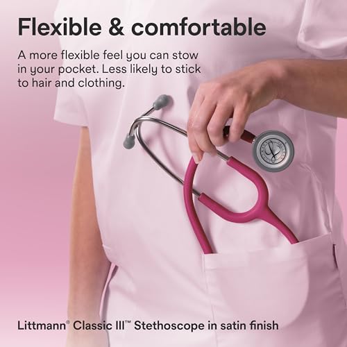 Image of 3M Littmann Classic III Stethoscope, 5648C, 27 inch Raspberry Satin Finish Tube for Added Comfort, Flexibility and Cleanability, Stainless Steel Chestpiece, More Than 2X as Loud, Weighs Less