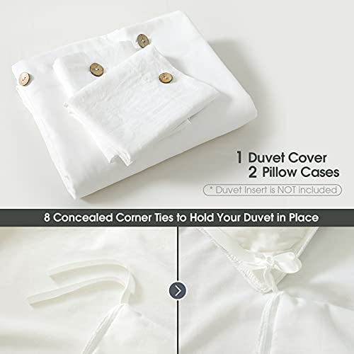 Rose Lake White Duvet Covers Queen Size Soft Lightweight Washed Duvet Cover 3 Pieces Bedding Sets With Button Closure, 1 Duvet Cover 90X90 Inches And 2 Pillow Case (No Comforter) #TOP6