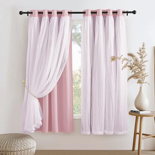Image of PONY DANCE Short Pink Curtains, 52 W x 63 L, Light Pink, 2 PCs