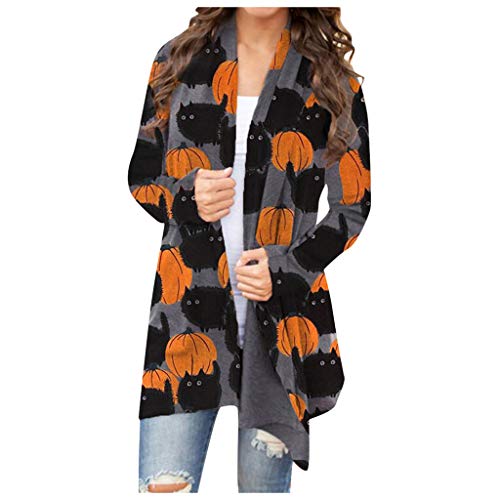 Halloween Christmas Women'Shirt Cardigan Long Sleeve Cat Pumpkin Snowman Jacket Top