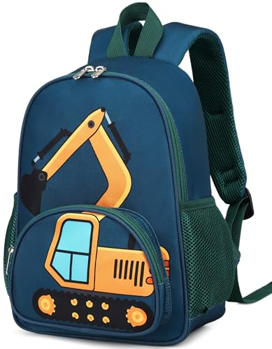 Image of LOIDOU Toddler Backpack Boys Kids Preschool Kindergarten School Backpack Book Bag for Daycare Nursery Travel (Yellow Truck Blue, 12 inch)