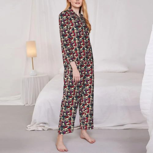 Pyjama à manches longues avec imprimé crânes floraux original - 3