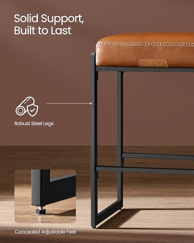 Image of VASAGLE EKHO Collection - Bar Stool, Counter Height Bar Stool, Synthetic Leather with Stitching, Mid-Century Modern, 26-Inch Tall, Kichen Home Bar Dining Room, Caramel Brown ULBC186K01S