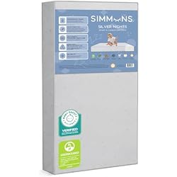 1 of Simmons Kids Silver Nights Dual Sided 2-Stage Baby Crib Mattress and Toddler Mattress - GREENGUARD Gold – Waterproof - Sustainably Sourced Core Fiber Core, Grey