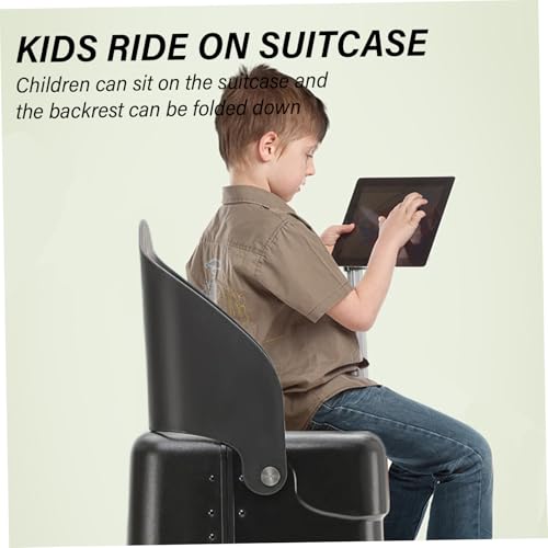 Valigia da viaggio per bambini, bagaglio a mano con sedile e 4 ruote girevoli, design a compartimento resistente con tirante e ganci per borse, Nero