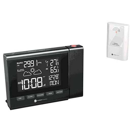 Ambient Weather RC-8401 Projection Clock with Forecast, Barometer, Atomic Clock and Indoor/Outdoor Temperature Color Changing Display