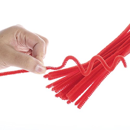 Factory Direct Craft Pack of 300 Red Pipe Cleaners. Fuzzy Stick Chenille Stems for Patriotic, Valentine, Christmas Holiday Crafts - Size: 12 Inches Long x 6 mm Dia.
