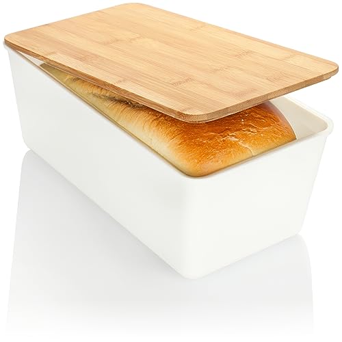 com-four® Caja de pan, caja de pan con tapa de bambú, la tapa se puede usar...