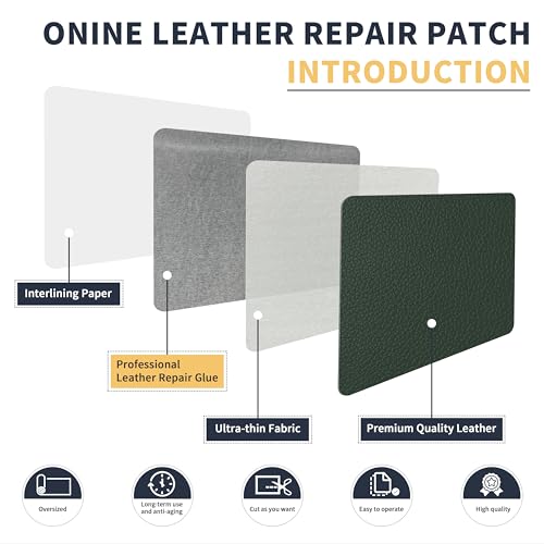 Image of ONine Leather Repair Patch，Leather Repair Tape, 12 x 48 inches Leather Repair Patch for Furniture,Vinyl Repair kit，Leather Couch Patch，for Sofas, Furniture, Car Seats(Blackish Green-Litchi Grain)