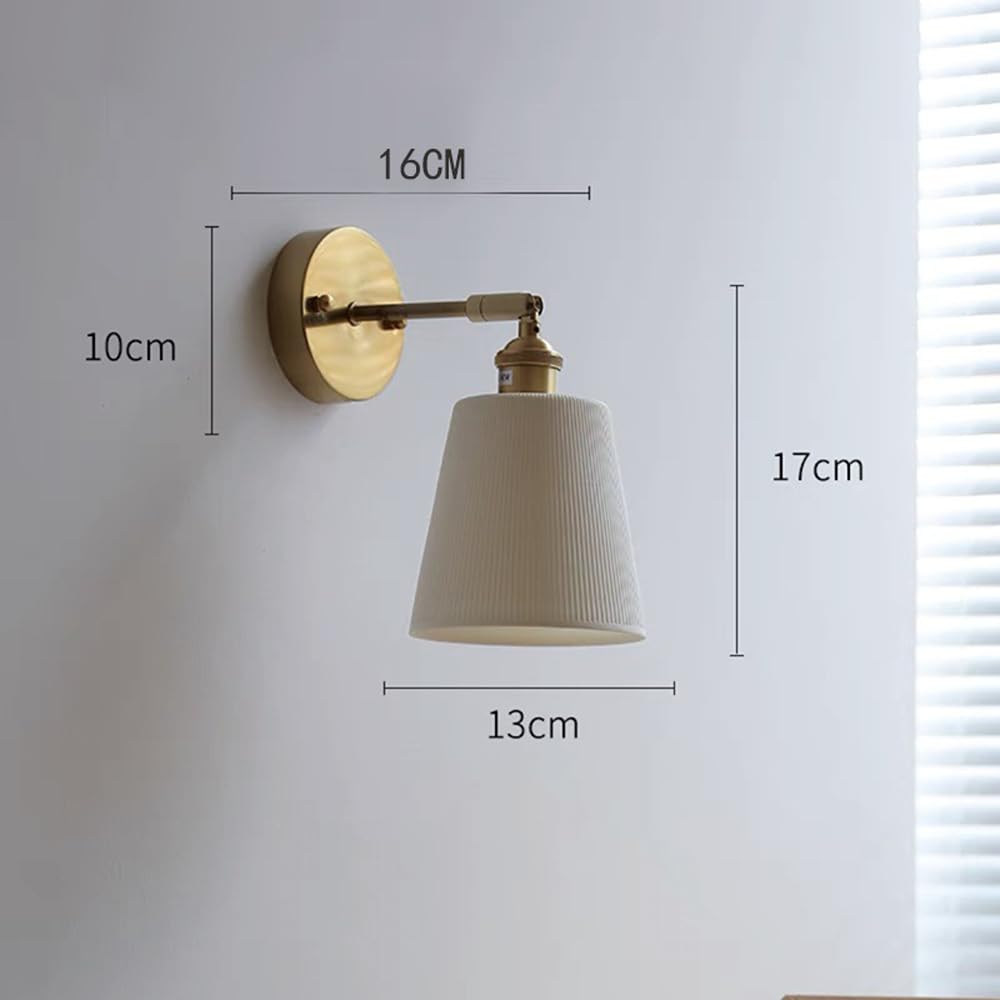 Applique da Parete Moderna in Ottone, Lampada da Parete in Ceramica Bianca con Interruttore Rotante, Applique da Comodino Regolabile, Lampada da Parete Vintage per Arredamento casa, per Camera da