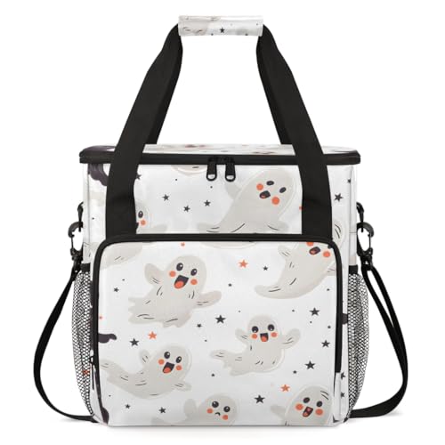 Colorful Spooky Ghosts Coffee Maker Carrying Bag, Travel Storage Bag Compatible with K-Mini or K-Mini Plus, Single Serve Coffee Brewer Carrying Case with Multiple Pockets & Shoulder Strap