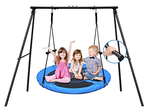 Fediman 440 lbs Swing Set with Stand, 40 Inch Saucer Swing with Frame, Disk Swing with Heavy-Duty Metal A-Frame Ground Nails, Durable Waterproof Swing Frame for Outdoor Kids Adults