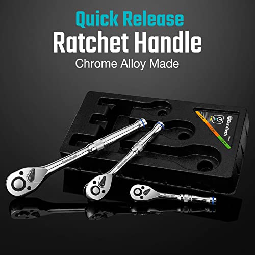 Duratech 3-Piece Ratchet Set, 1/4", 3/8", 1/2" Drive Ratchet Wrench, 72-Tooth With Quick-Release Reversible Design, Chrome Alloy Made, Fully Polished, Organized In Storage Case #TOP4