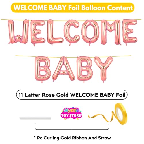 Image of Welcome Baby Banner Rose Gold for Boy Girl Home Foil Balloon Decoration Decor Celebration Rose Golden