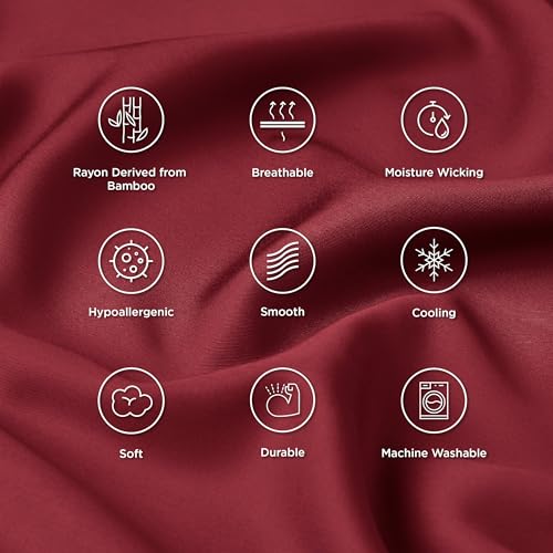 Bedsure Cooling Pillow Cases Queen Size Set of 2, Rayon Derived from Bamboo Queen Pillowcases, Red Pillow Cases, Breathable & Silky Soft Bedding Pillow Covers with Envelope Closure, 20x30 Inches