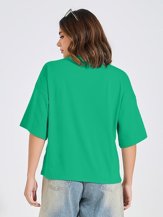 Image of LEOTUDE Women Cottonblend Oversized Baggy Fit Half Sleeve Round Neck Multicolor Combo T-Shirt for Women & Girls (Pack of 3)