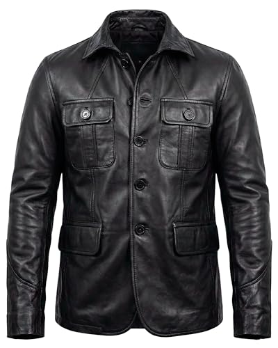 Image of Men's Leather Blazer - Lambskin Leather Blazer Men Genuine Leather Jacket Blazers - Men's Real Leather Sport Coat Black