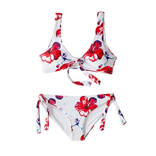 Chance Loves Red Floral Hawaiian 2-Piece Padded Bikini Set for Tween, Teen, Junior Girls (16, 16_Years)