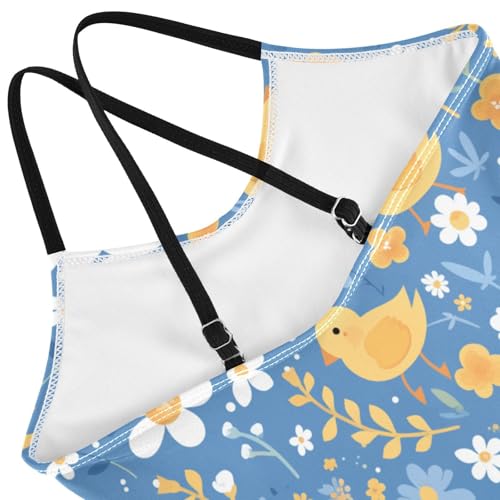 Cute Bunny Rabbit Duckling Spring Bloomy Happy Easter Kids Girls 1-Piece Swim Suit Summer Swimwear with Adjustable4