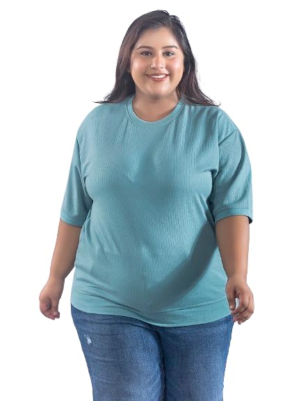 Women Plus Size Cotton Round Neck Half Sleeve Casual Regular Fit T-Shirt, Sleep, Night, Yoga, Daily Gym N Lounge Wear A Short Tee N Top for Ladies_Saga_5XL, Sage
