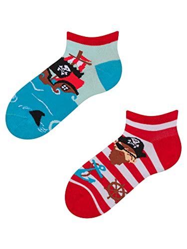 Dedoles Sneaker Socken Low Cut Füßlinge Kinder Mädchen Jungen Baumwolle lustiges Design Geschenk links rechts verschieden 1 Paar Farbe Mehrfarbig Motiv Pirate sneaker Gr. 27-30