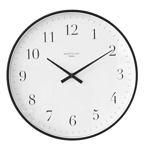 Westclox 12 Inch Wall Clock with Large Easy to Read Dial, Quartz Accuracy, Glass Lens, Metal Hands and Durable Plastic Frame, Battery Operated Analog Clock for Home Office Classroom (Black)