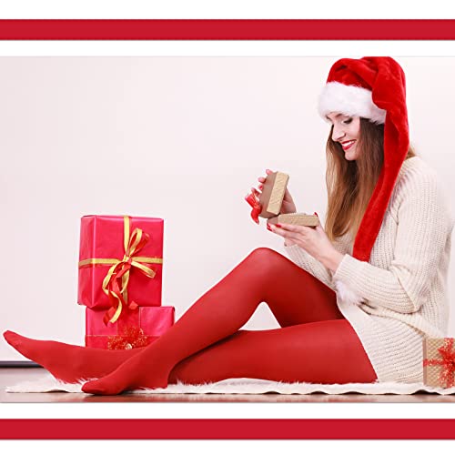 4 Pcs Women Red Tights 100D Semi Opaque Soft Solid Color Footed Tights Microfiber Stockings High Waist Pantyhose Leggings #TOP6