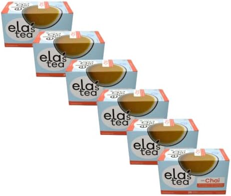 Ela's Tea Chai with Cinnamon & Cardamom, 150 Teabags | Anti-inflammatory Benefits with Cinnamon, Ginger and Pepper | Antioxidant Rich Assam Tea | 6 Boxes of 25 Each