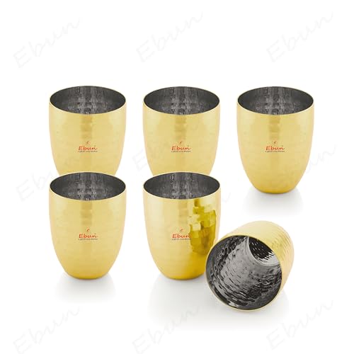 Image of Ebun Heavy Gauge Stainless Steel Glass Set | Gold PVD Plated Steel Glass Set of 6 for Water | Steel Glasses | Stainless Steel Glass Set of 6 | 300 Ml